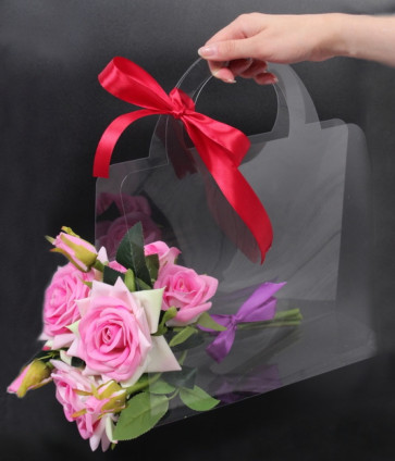 Переноска для цветов с пластиковыми ручками, 30*12*25см, Прозрачная, 1 ...